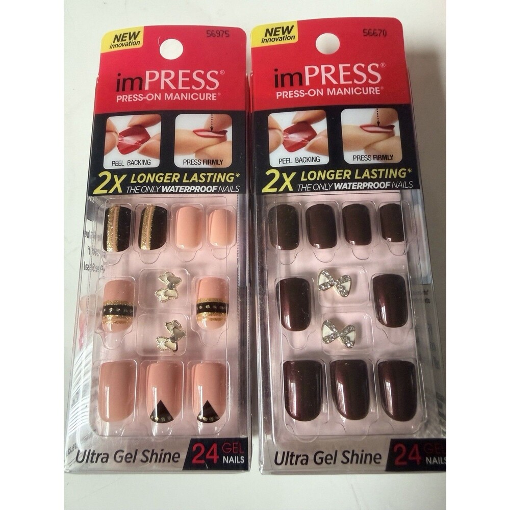 Impress Broadway Nails Short Manicure Press on 2 Box Sets Charms Waterproof New